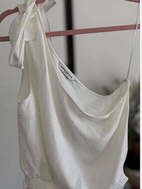 NWOT Amanda Uprichard Smocked Asymmetric One Shoulder Blouse White Size L and S
